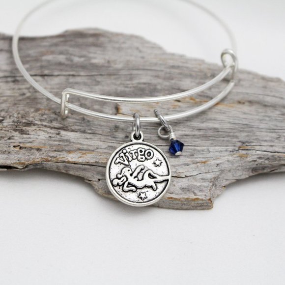 September Virgo Adjustable Charm Bangle - Handmade Zodiac Bracelet - Picture 2 of 13